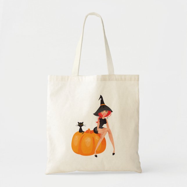 Halloween Witch Pumpkin & Black Cat Tygkasse (Framsidan)
