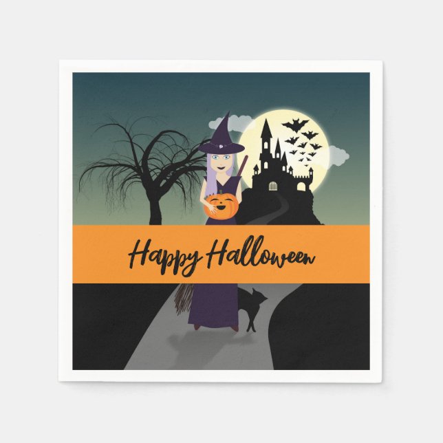 Halloween Witch Pumpkin Black-katt Din text Pappersservett (Framsidan)