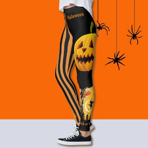 Halloween Witch Pumpkin Leggings Black Byxor