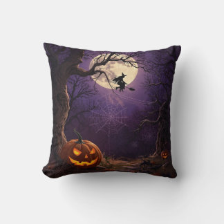 Halloween Witch & Pumpkin Square Pillow Kudde