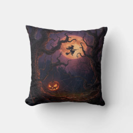 Halloween Witch & Pumpkin Square Pillow Kudde