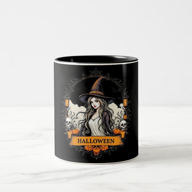 Halloween Witch & Pumpkins Classic Coffee Mugg - S (Center)