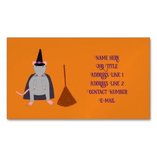 Halloween Witch Råtta och Broom Anpassningsbar Magnetiska Visitkort