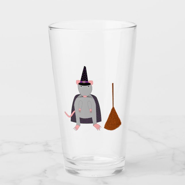 Halloween Witch Råtta och Broom Glaskopp (Framsida)