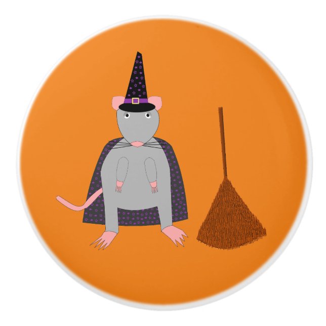 Halloween Witch Råtta och Broom Knopp (Framsidan)