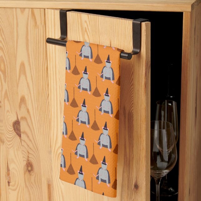 Halloween Witch Råtta och Broom Patterned Kökshandduk (Thirds Fold)