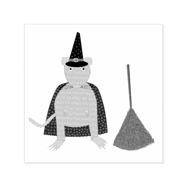 Halloween Witch Råtta och Broom Självfärgande Stämpel (Design)