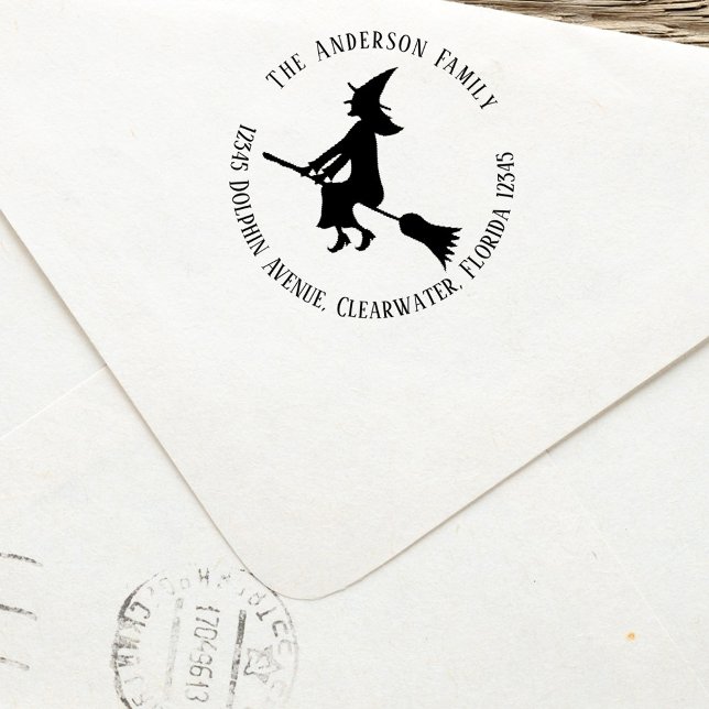Halloween Witch Returadress Anpassningsbar Självfärgande Stämpel (Halloween witch custom return address stamp. )