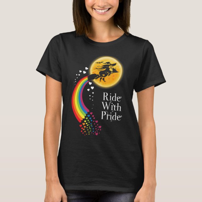 Halloween Witch Ride med Pride LGBT T-skirt HBT T Shirt (Framsida)