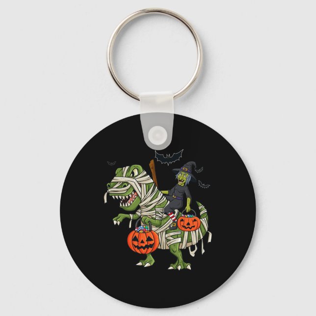 Halloween Witch Riding T Rex Roligt Boys Girls Kid Nyckelring (Framsida)