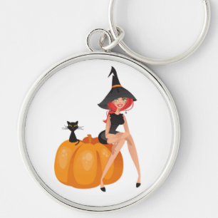 HALLOWEEN WITCH RUND SILVERFÄRGAD NYCKELRING
