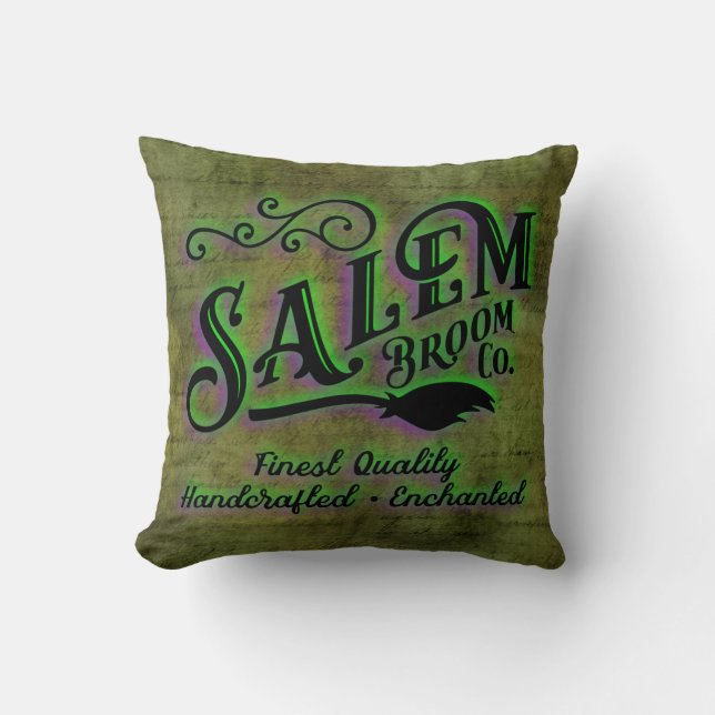 Halloween Witch Salem Broom Company Sign Kudde (Framsida)