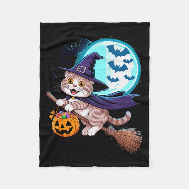 Halloween Witch Scottish Fold Moon Coupari  Fleecefilt (Framsidan)