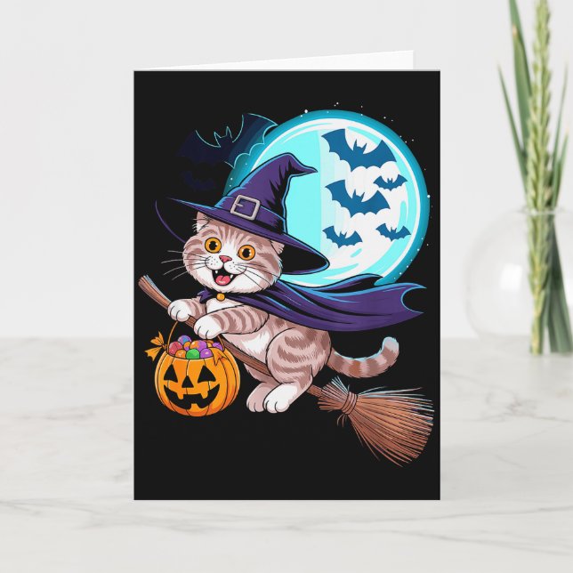 Halloween Witch Scottish Fold Moon Coupari  Kort (Framsida)