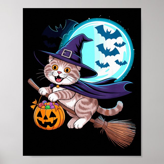 Halloween Witch Scottish Fold Moon Coupari  Poster (Framsidan)
