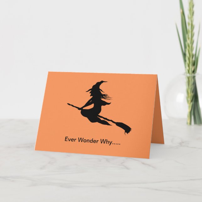 Halloween Witch Silhouette Broom Riding Card Kort (Framsida)