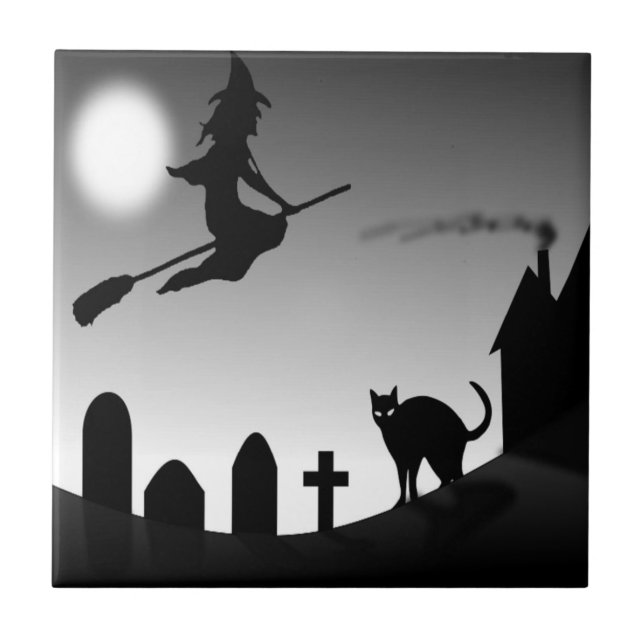 HALLOWEEN WITCH SILHOUETTE KAKELPLATTA (Framsidan)
