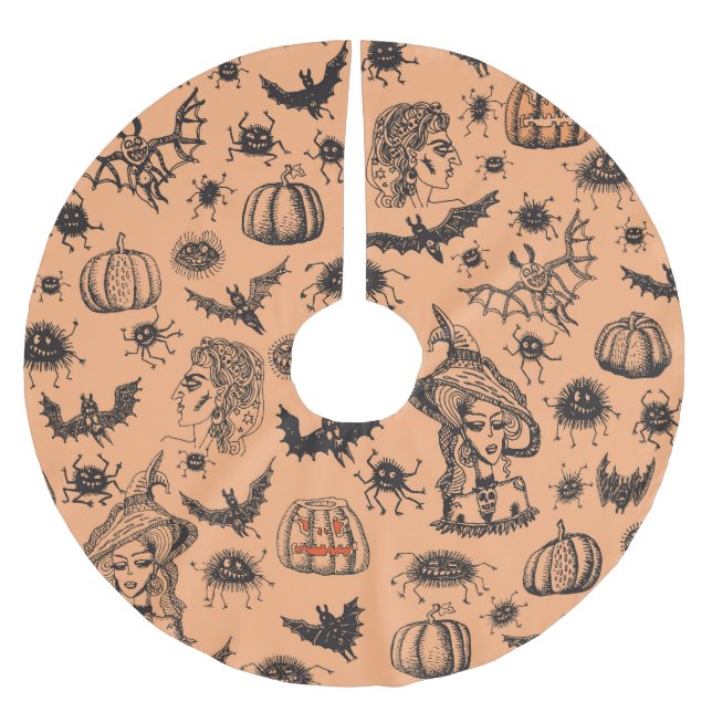 Halloween Witch Silhouette: Tecknad Mönster. Julgransmatta Borstad Polyester (Framsidan)