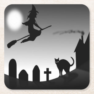 HALLOWEEN WITCH SILHOUETTE UNDERLÄGG PAPPER KVADRAT