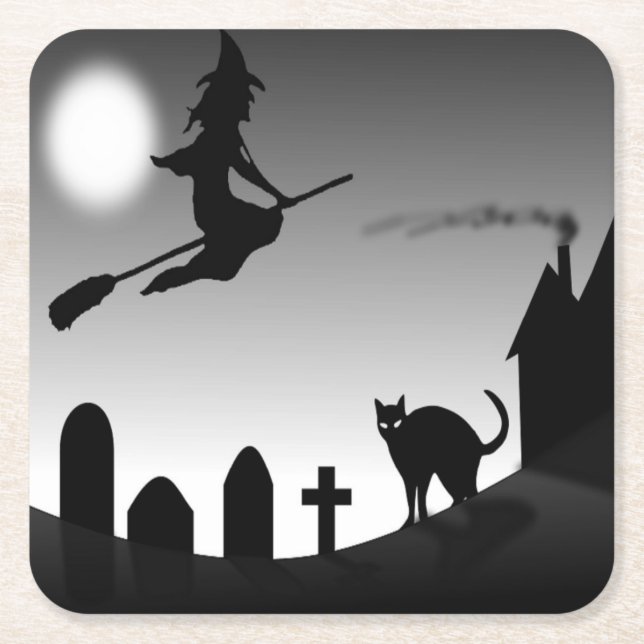 HALLOWEEN WITCH SILHOUETTE UNDERLÄGG PAPPER KVADRAT (Framsidan)