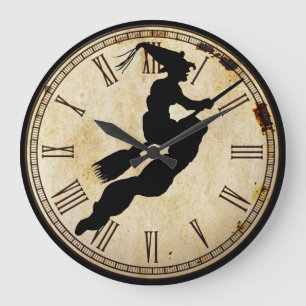 Halloween Witch Silhouette Vintage Clock Ansikte Stor Klocka