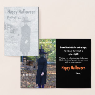 Halloween Witch Silver Foil Greeting Card Folierat Kort