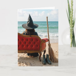Halloween Witch Sitta på en kustnära Soffa Kort