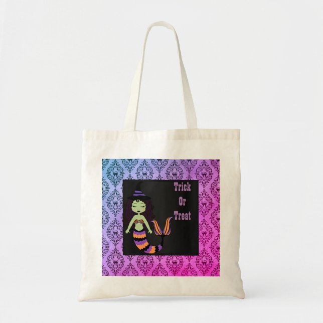 Halloween Witch-Sjöjungfrun behandlar säck Tote Ba Tygkasse (Framsidan)