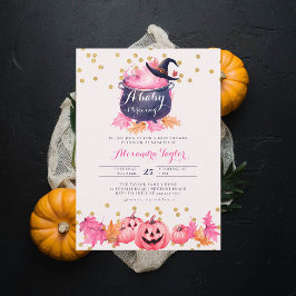 Halloween Witch sjunker  Rosa Flicka Shower Inbjudningar