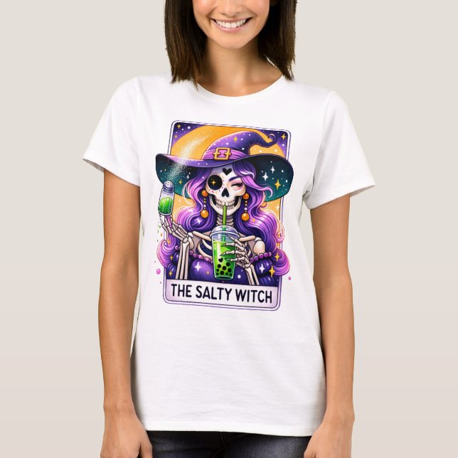 Halloween Witch Skeleton T_shirt T Shirt (Framsida)