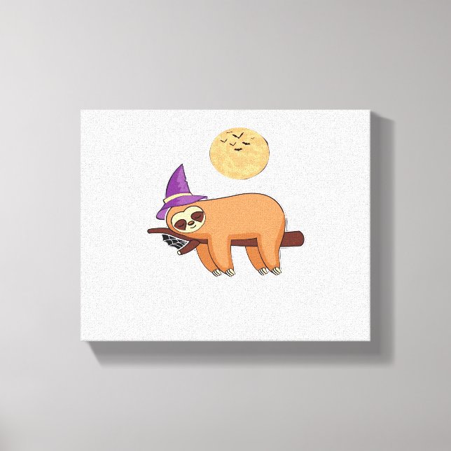 Halloween Witch Sloth Premium T-Shirt Canvastryck (Framsida)