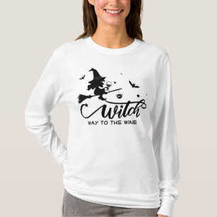 Halloween Witch som flyger Broom Vin T Shirt