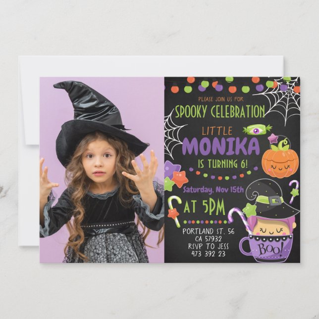 Halloween Witch Spooky Photo Barns födelsedag Inbjudningar (Framsida)