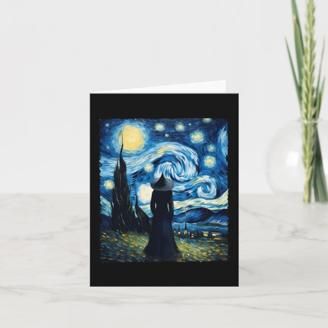 Halloween Witch Starry Night Van Gogh Aesthetic Pa Kort (Framsida)