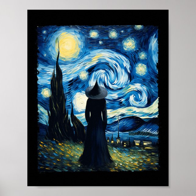 Halloween Witch Starry Night Van Gogh Aesthetic Pa Poster (Framsidan)
