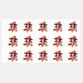 "Halloween Witch Stickers - Cute Pumpkin Witch wit