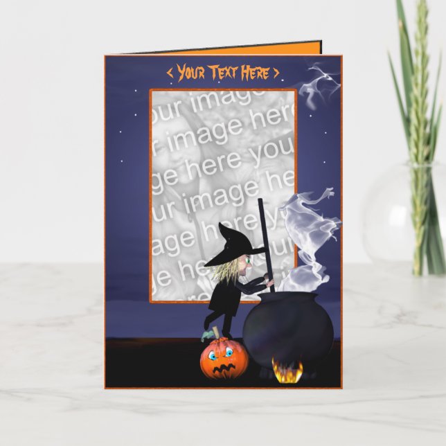 Halloween Witch Stirring Cauldron (bild ram) Kort (Framsida)
