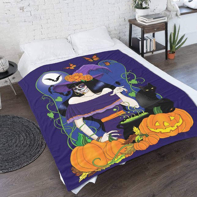 Halloween Witch Sugar Skull Fleecefilt (Skapare uppladdad)