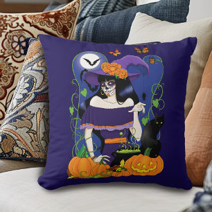 Halloween Witch Sugar Skull Kudde