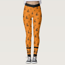 Halloween Witch Svarta katter - Orange Leggings