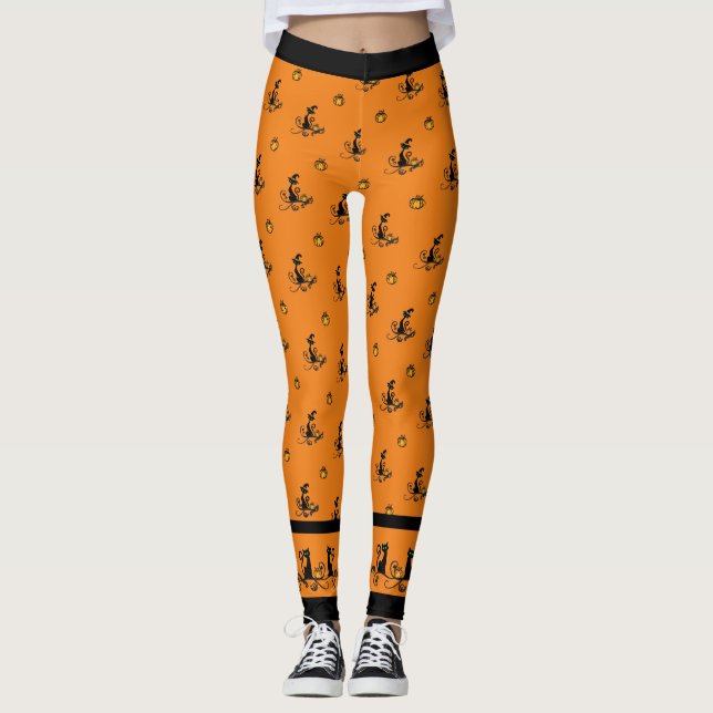 Halloween Witch Svarta katter - Orange Leggings (Framsida)