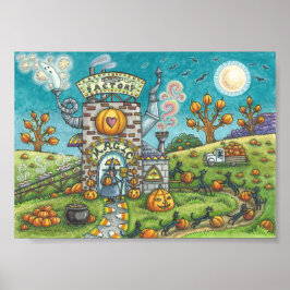 Halloween WITCH & SVARTA KATTER PAJ FACTORY POSTER