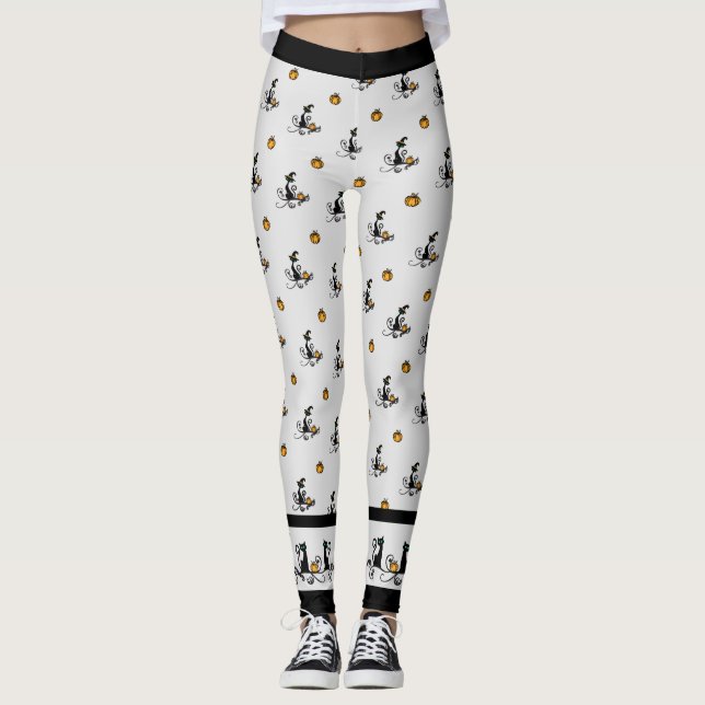 Halloween Witch Svarta katter - White Leggings (Framsida)
