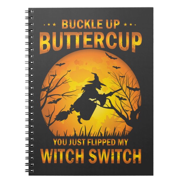 Halloween Witch Switch Buckle Up Butterpe Anteckningsbok (Framsidan)
