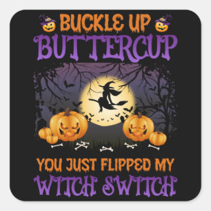 Halloween Witch Switch Buckle Up Butterpe Fyrkantigt Klistermärke