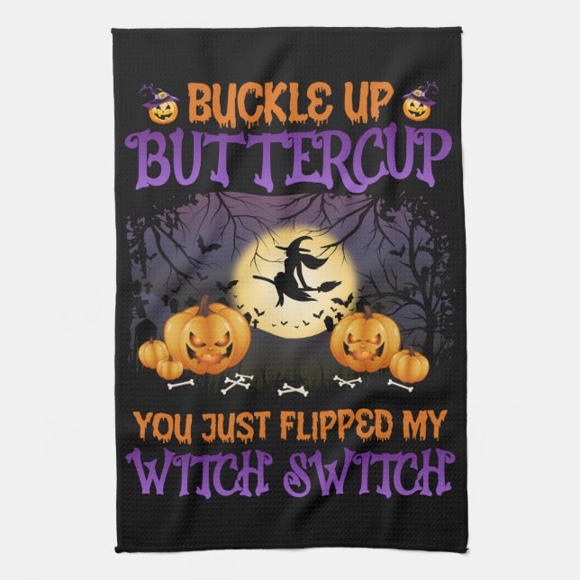 Halloween Witch Switch Buckle Up Butterpe Kökshandduk (Vertikal)