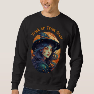 Halloween Witch Theme - Bus eller godis Crew Lång Ärmad Tröja