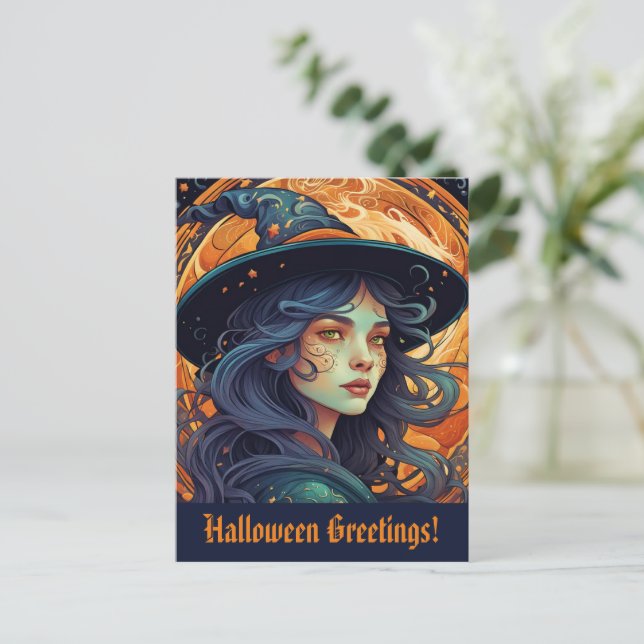 Halloween Witch Theme Hälsning vykort (Stående Fram)