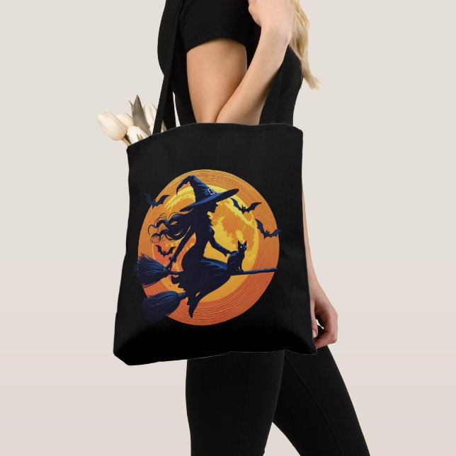 Halloween Witch Tote Bag Snyggt Kvinnor i Hallowen Tygkasse (Närbild)