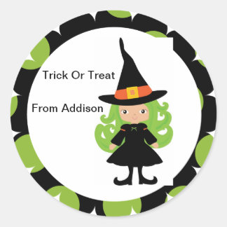 Halloween Witch Treat Bag Sticker Personlig Runt Klistermärke